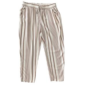 NYCC New York Clothing Co Women's Striped Pants Large White Tan Tapered EUC